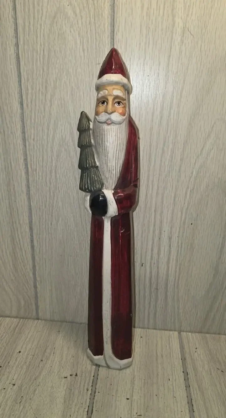 Vtg Large Pencil Santa Claus Blow Mold W/Tree Figurine Christmas Holiday Decor